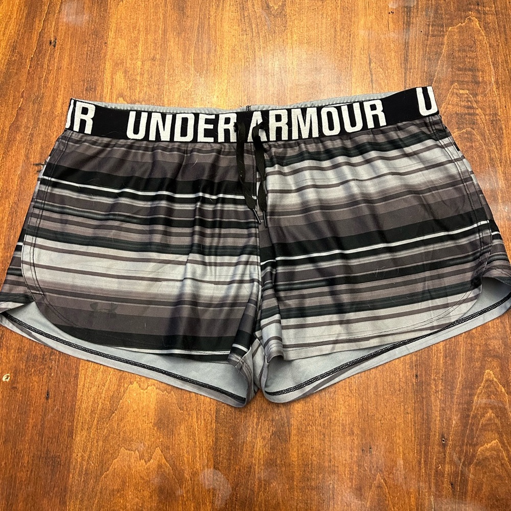 LG Women's Black and Gray Striped Athletic Shorts